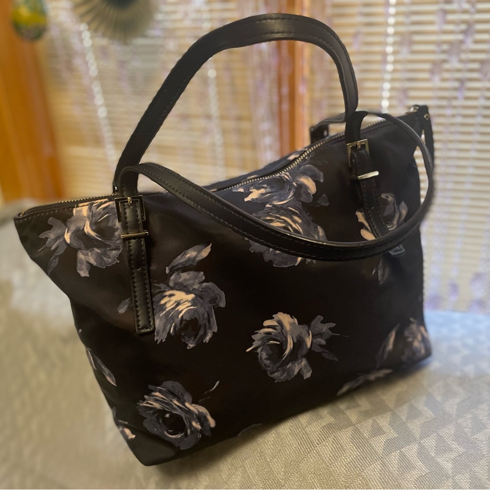 Kate Spade navy floral tote, polyester/leather, near-pristine condition - Picture 3 of 9